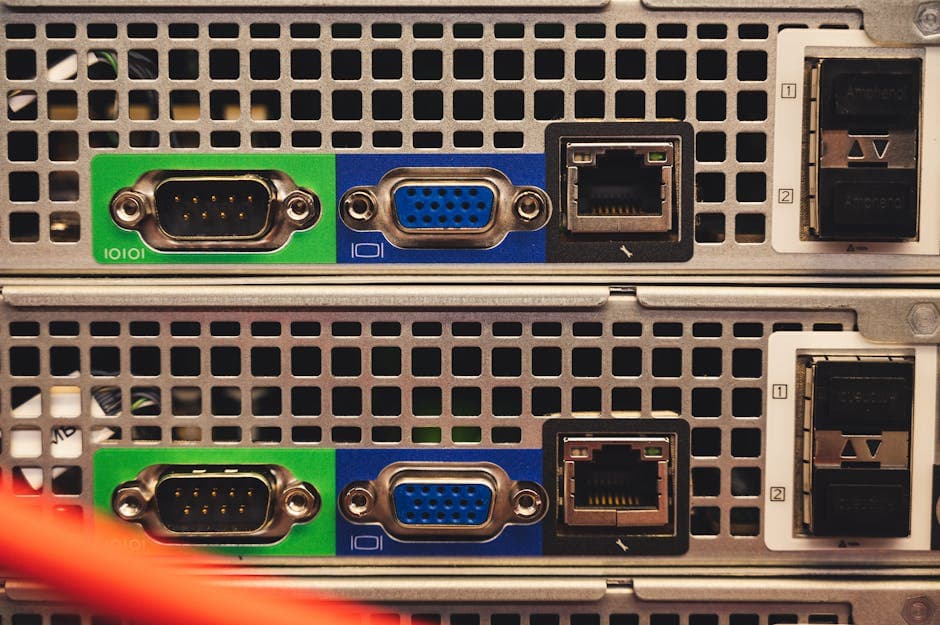 Detailed view of Ethernet and VGA ports on a server highlighting connectivity features.